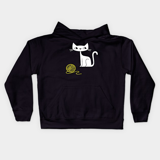 Cat. Yellow Yarn. Mischief Kids Hoodie by Andy McNally